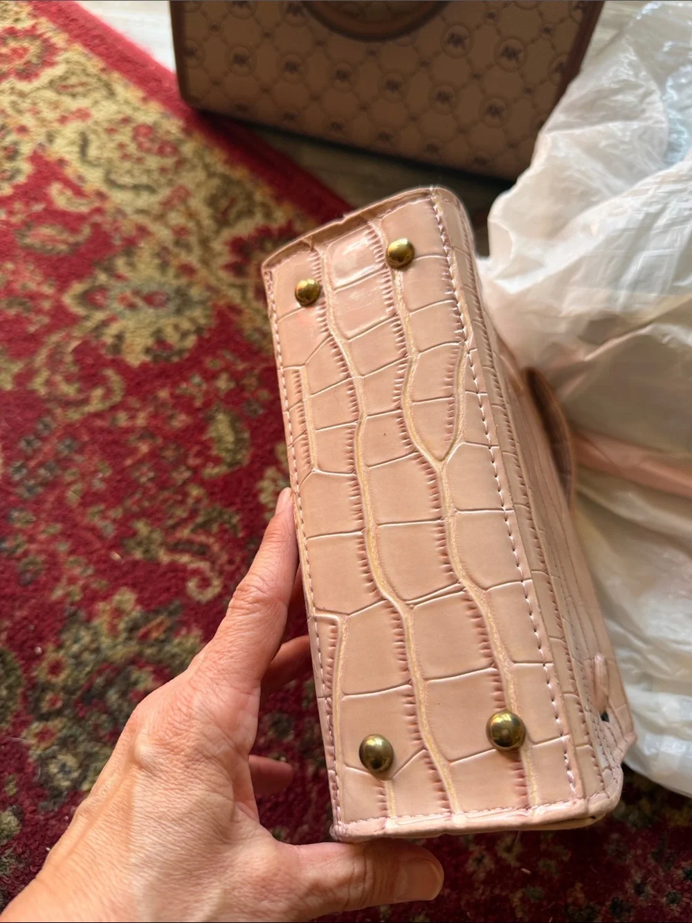 Croc-Embossed Mini Satchel in Blush
